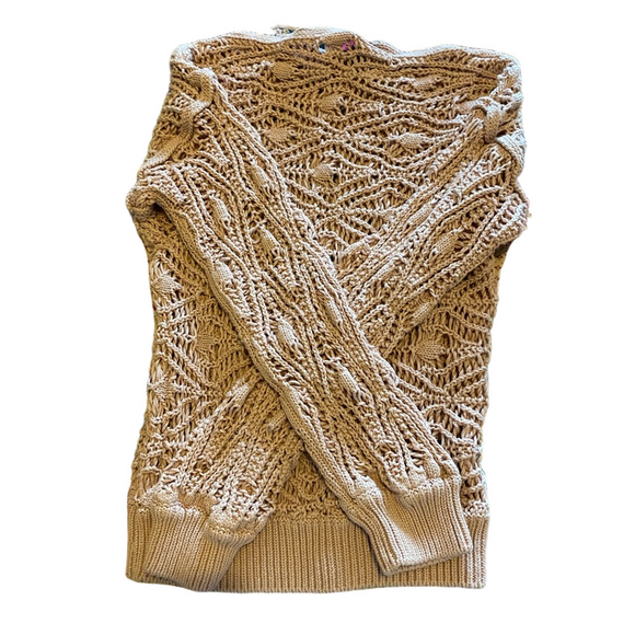 Rock & Roll Denim Sweaters - Rock & Roll Denim Crochet Pink Open Knit Sweater